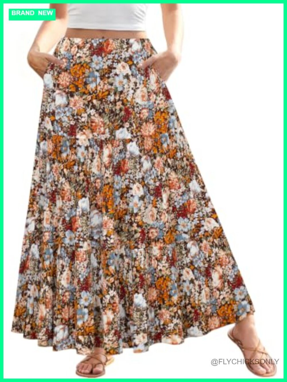 Women's High Waist A-Line Maxi Skirt with Pockets Pleated Chiffon